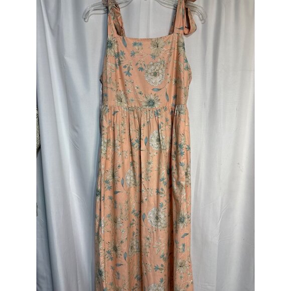 Gal Meets Glam Anthropologie Floral Maxi Dress Peach Tie Straps‎ Cotton Blend - Picture 2 of 7